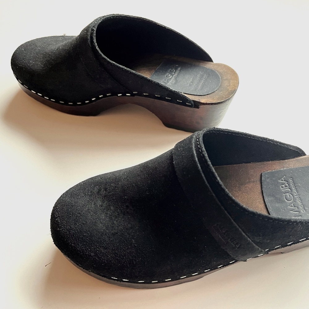 MAGUBA black nubuck leather Classic Wooden Sole Clogs
